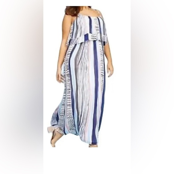 LANE BRYANT Striped Chiffon Maxi Dress Women's 22/24‎ With Matching Overpiece! - Picture 1 of 12